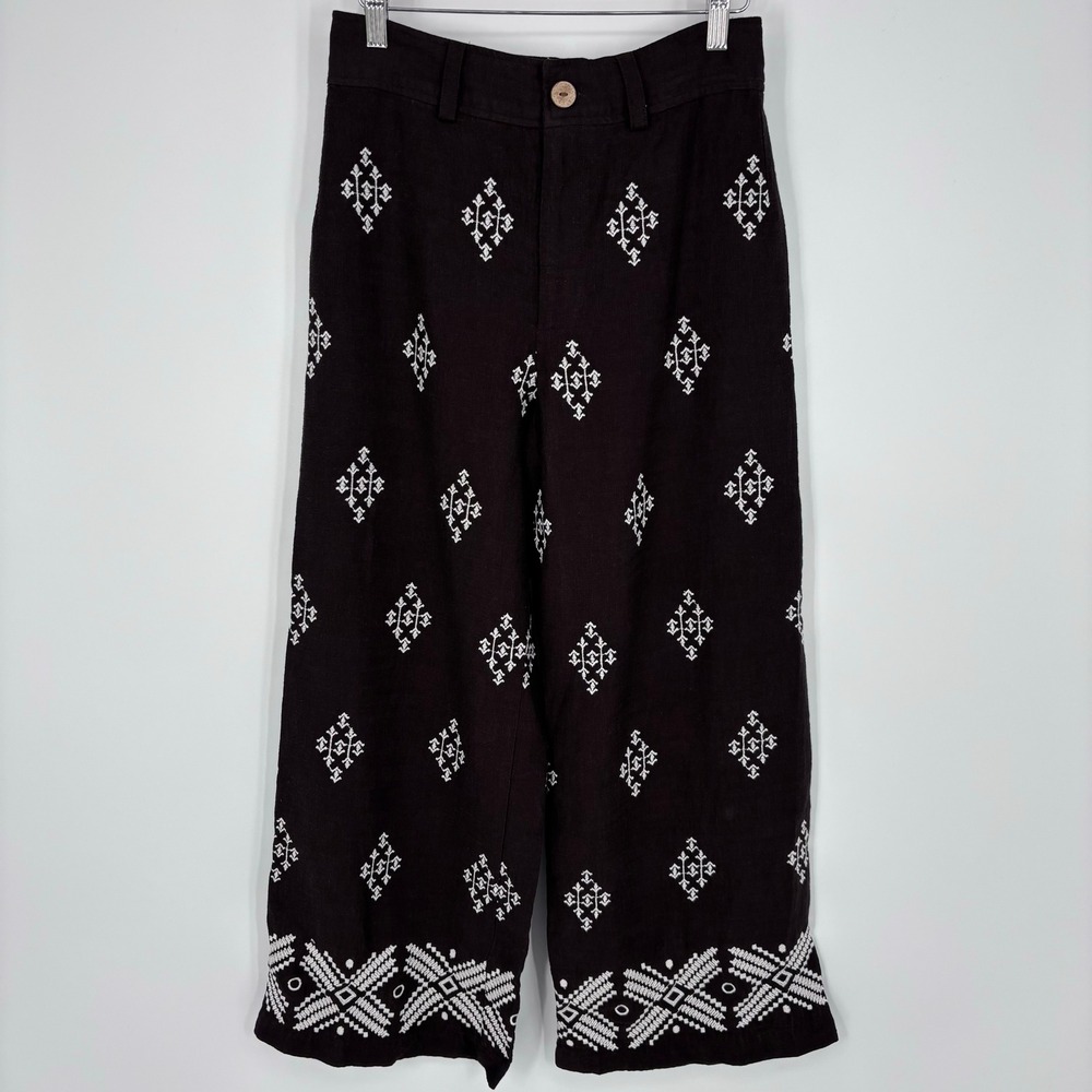Calypso St Barth Embroidered Wide Leg Crop Pants Women S Brown Boho Tribal